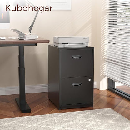 2 Drawer File Cabinet with Lock,Black Metal Filing Cabinets,Vertical Locking File Cabinet Fit Hanging Files, Letter,File Box and A4 Documents (Black)