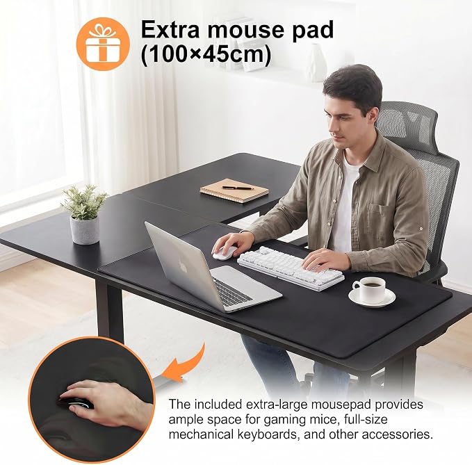 farexon L Shaped Standing Desk Adjustable Height, 63 x 55 Inch Corner Stand up Desk for Home Office with 39x18 in Mouse Pad, Electric Standing Computer Workstation with Headphone Hook,Black