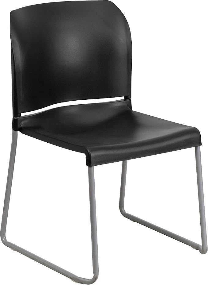 Flash Furniture Hercules Series Contoured Stacking Chairs for Waiting Rooms and Offices, Ergonomic Lobby Chairs with Curved Back, Set of 5, Black