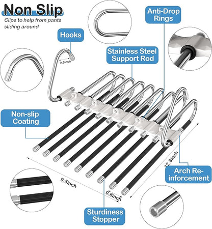9 Layers Pants Hangers 2 Pack, Antique White | Space Saving Multifunctional Pant Rack Stainless Steel Closet Organizer for Pants Jeans Leggings Trousers