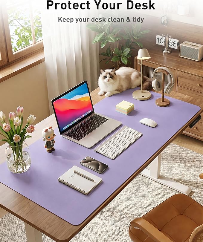 Aothia Faux Leather Desk Mat for Keyboard & Mouse (Light Purple, 42" x 17") | Creates One Clean Surface For Your Keyboard, Mouse And Laptop, Helping Keep Your Workspace Organized Every Day