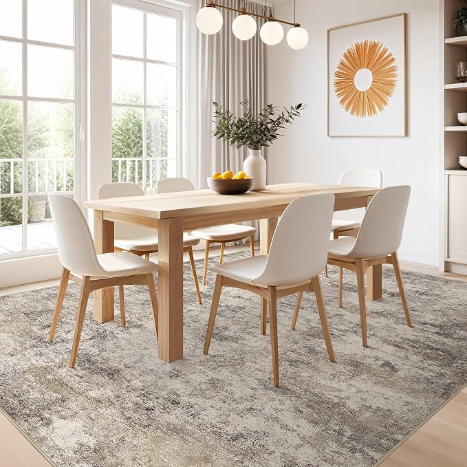 Nakagishi 9x12 Area Rugs Living Room: Washable Abstract Large Neutral Soft Rug Stain Resistant Modern Indoor Floor Non-Slip Carpet for Bedroom Nursery Kids Playroom Office Dining Room Dorm- Brown Grey