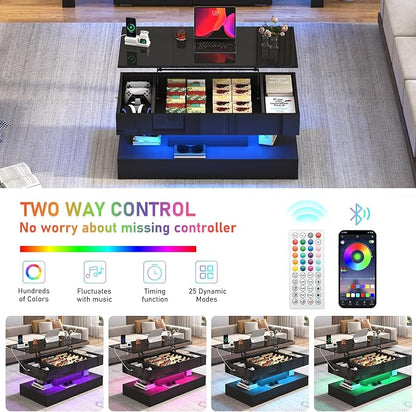 39.4" Large Lift Top Coffee Table,Modern High Glossy LED Coffee Tables for Living Room with Storage,Black Living Room Tables for Living Rooms,Dining Room,Bedroom Home Office,APP LED Lights（Black）