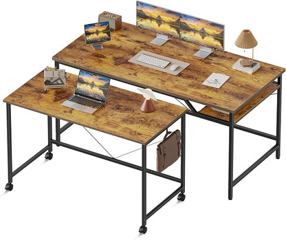 Mericonia 48 inch Computer Desk w/Shelf & Adjustable Feet, 32 inch Rolling Office Desk w/ 1 Hook, Small Space Desk for Home, Office, Study, Writing, Bedroom, 2 Pack