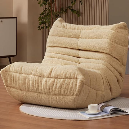 Hobestluk Adults Bean Bag Chair Faux Fur BeanBag Couch for Living Room | Khaki Teddy,Ergonomic Design,Memory Foam,UltraSoft,Anti-slip Bottom,No Assembly Required,Decorative Style for Living Room