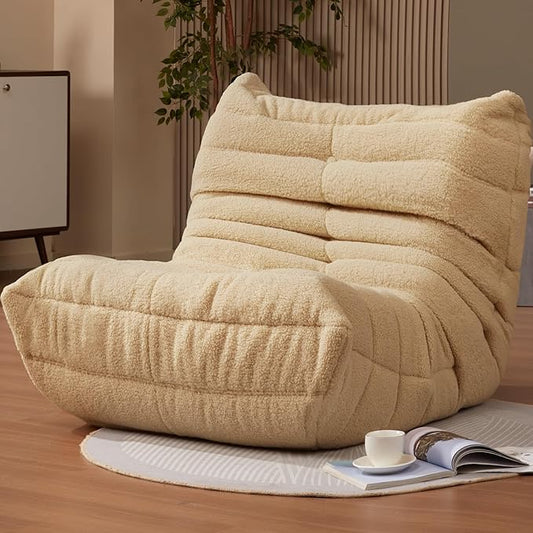 Hobestluk Adults Bean Bag Chair Faux Fur BeanBag Couch for Living Room | Khaki Teddy,Ergonomic Design,Memory Foam,UltraSoft,Anti-slip Bottom,No Assembly Required,Decorative Style for Living Room