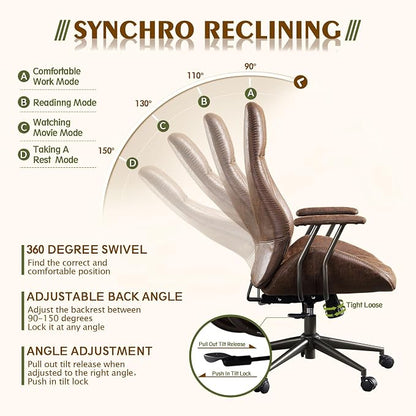 CAODOC High Back Office Chair,Modern Swivel Office Chair,Brown Suede Fabric Gaming Chair,Height Adjustable Home Office Desk Chair with Lumbar Support