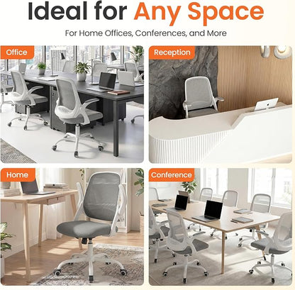 NEO CHAIR Office Chair Computer Desk Chair Ergonomic Gaming Comfy Mesh with Flip-up Arms Lumbar Support Adjustable Height Rolling Wheels for Home Office (Grey)