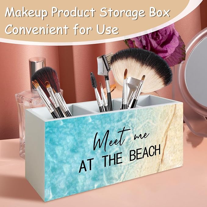 Meet Me at The Beach Pen Holder for Home Office Kitchen Desk Decor, Coastal Makeup Brush Toothbrush Holder Organizer for Bathroom Desk Accessories, Beach Gifts for Women Men