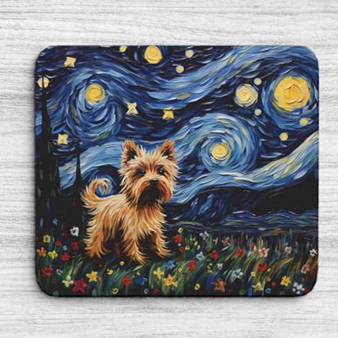 Tubbie Prints Starry Night Yorkie Dog Mouse Pad for Computer Laptop Home Office Gaming Working Desk Desktop Accessories Non-Slip Rubber Mouse Pad for Dog Lovers (Yorkshire)