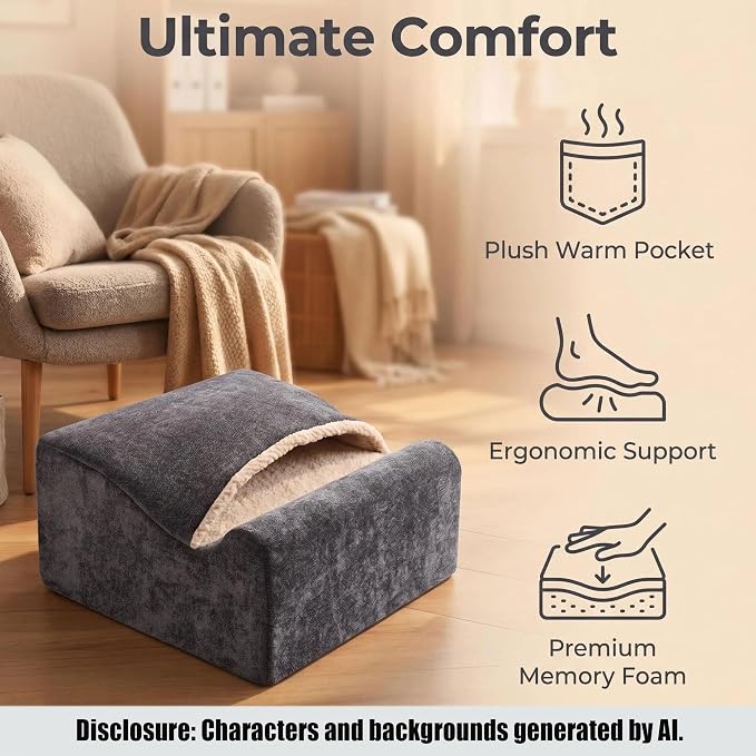 Keep Warm Foot Stool Foot Rest for Under Desk At Work | Office Footrest with Warm Feet Pocket,Ergonomic Under Deskfoot stool Stool for Office Chair & Back &Pain Relief, Dark gray+