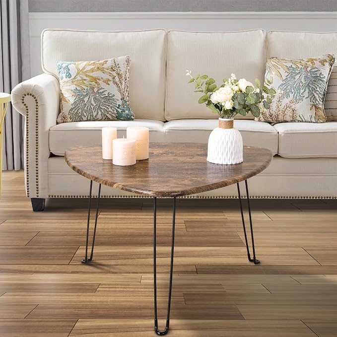 Folding Coffee Table Triangle Designs Oval Coffee Tables Mid Century Wooden Triangular Accent Table with Metal Legs Foldable Industrial Sofa Center Table for Living Room Space Saving