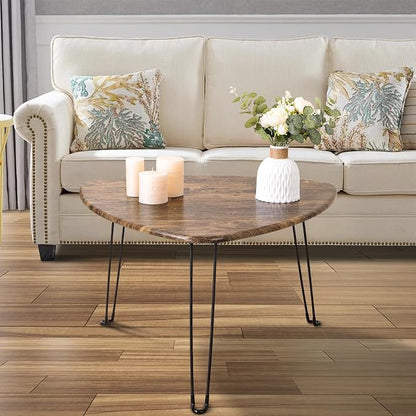 Folding Coffee Table Triangle Designs Oval Coffee Tables Mid Century Wooden Triangular Accent Table with Metal Legs Foldable Industrial Sofa Center Table for Living Room Space Saving