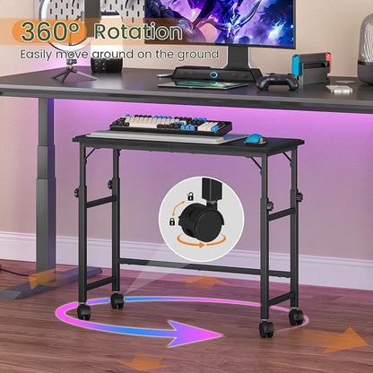 Snughome Mobile Keyboard Tray with Mouse Pad, Height Adjustment 21.6"-31.1", Keyboard Standing Desk, Rolling Under-Desk Extender with Lockable Casters, Desk Accessories for Home Office, Black