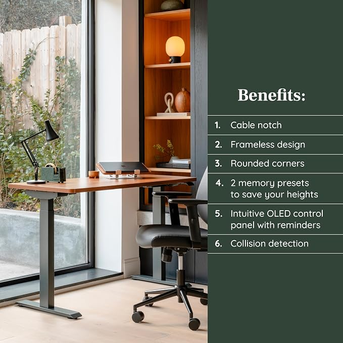 Branch Duo Standing Desk 48 Inches - Adjustable Standing Desk with 20” Range - OLED Control Panel - Frameless Design & Compact Size Suitable for Many Spaces - Woodgrain Base - White Top
