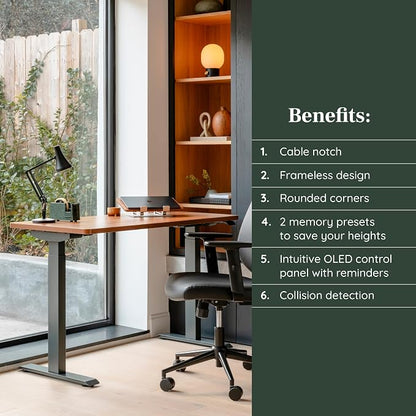 Branch Duo Standing Desk 48 Inches - Adjustable Standing Desk with 20” Range - OLED Control Panel - Frameless Design & Compact Size Suitable for Many Spaces - Woodgrain Base - White Top
