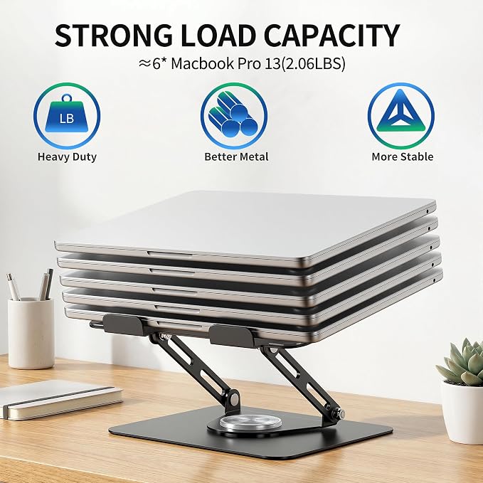 ALASHI Laptop Stand for Desk with 360 Rotating Base, Multi-Angle Adjustable Laptop Stands, Foldable Laptop Riser Compatible with 10 to 17 Inches PC Computer, Black