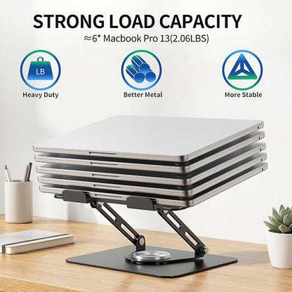 ALASHI Laptop Stand for Desk with 360 Rotating Base, Multi-Angle Adjustable Laptop Stands, Foldable Laptop Riser Compatible with 10 to 17 Inches PC Computer, Black