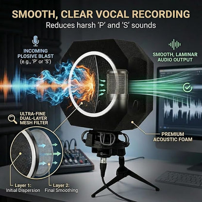 Mic Isolation Shield with Pop Filter for Recording | Reduces Echo and Room Reflections; Fits 40-60mm Condenser Mics; for Podcasting,Streaming,Singing and Coiceovers