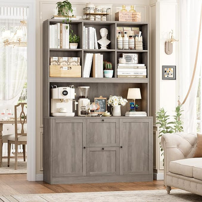 HIFIT 72'' Tall File Bookcase with Power Outlet & Printer Stand, 2 Drawer File Cabinets for Home Office Hanging Letter/A4 File, Storage Cabinet with 3 Tier Book Shelf & Doors For Living Room, Ash Grey