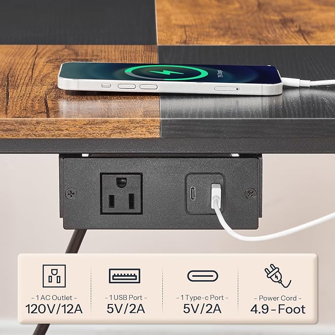 HOOBRO 23.6"×23.6" Large Printer Stand, Printer Table with Charging Station, Printer Cart on Wheels, Rolling Cart, for Office, Living Room, Rustic Brown and Black BF14UPS01