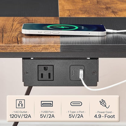 HOOBRO 23.6"×23.6" Large Printer Stand, Printer Table with Charging Station, Printer Cart on Wheels, Rolling Cart, for Office, Living Room, Rustic Brown and Black BF14UPS01