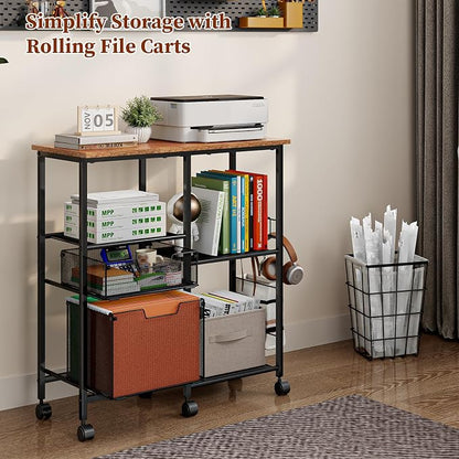 Tiaoheka Rolling File Cart with Wheels,Lateral File Cabinet with 2pcs Drawers,Rolling Printer Stand Cart with Open Storage Shelf,Hanging Filing Cabinet Organizer Cart Fits Letter Size for Home Office
