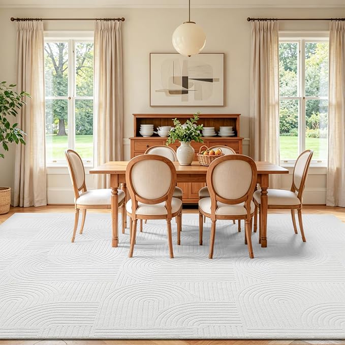 Pauwer 9x12 Washable Area Rugs for Living Room Modern White Solid Color Soft Fluffy Rugs for Bedroom Non Slip Boho Accent Indoor Mat Floor Carpet Cover for Kids Room Dining Room Kitchen Office