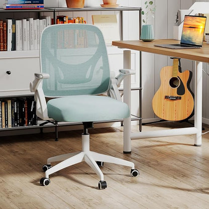 COSTWAY Office Chair, Comfy Swivel Rolling Desk Chair with Adjustable Height & Flip-Up Armrests, Ergonomic Mesh Computer Chairs with Lumbar Support for Working & Gaming (Blue)