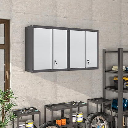 IRONFFICE Garage Wall Cabinet,Locking Wall Cabinet with Shelves,Wall Mounted Storage Cabinet,Metal Wall Cabinet for Garage,Basement,Home,Gray
