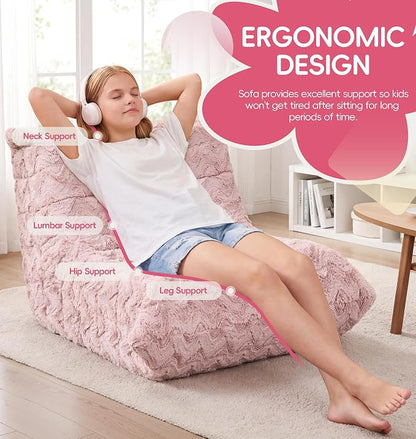 Hobestluk Medium Bean Bag Chair Faux Fur Fabric BeanBag Couch for Playroom | Pink Chevron,Ergonomic Design,Memory Foam,Strong Supportive,No Assembly Required,Decorative Style for Living Room Bedroom