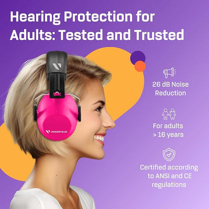 Vanderfields - Hearing Protection Ear Muffs - Over 31 dB (2K Hz) Broad Noise Cancelling Sound Reduction - Adults & Teens