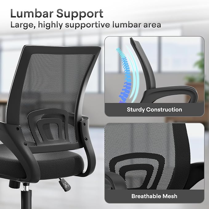 Athena Collection Office Chair - 330Lbs, Breathable Mesh Desk Chair Thickness Cushion with Lumbar Support & Armrest, Rolling Swivel Adjustable Tilt Lock for Home Office/Gaming, Bedroom Study