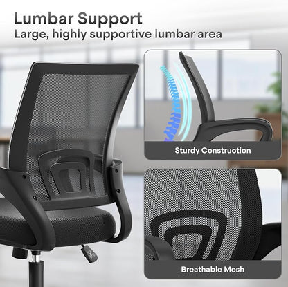 Athena Collection Office Chair - 330Lbs, Breathable Mesh Desk Chair Thickness Cushion with Lumbar Support & Armrest, Rolling Swivel Adjustable Tilt Lock for Home Office/Gaming, Bedroom Study