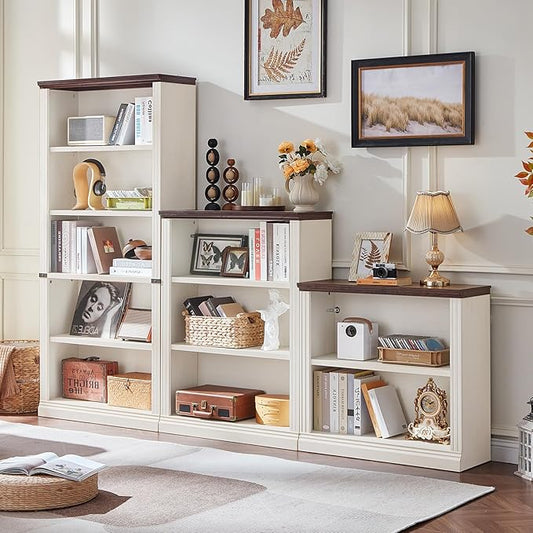 RWYHG 30" White Bookshelf Set of 4,2-Tier Thick Wood Book Shelf with Adjustable Shelve,Free Standing Farmhouse Bookcase with Open Display Storage,Floor Vintage Bookshelves for Living Room,Office