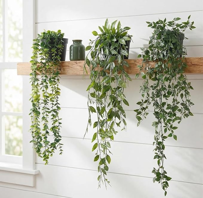 Artificial Potted Plants Set Eucalyptus Brugmansia Sweet Pea 3 Pack | Lifelike Leaves. UV-resistant, fade-proof for indoor/outdoor use. Perfect for home, office, patio & farmhouse decor.