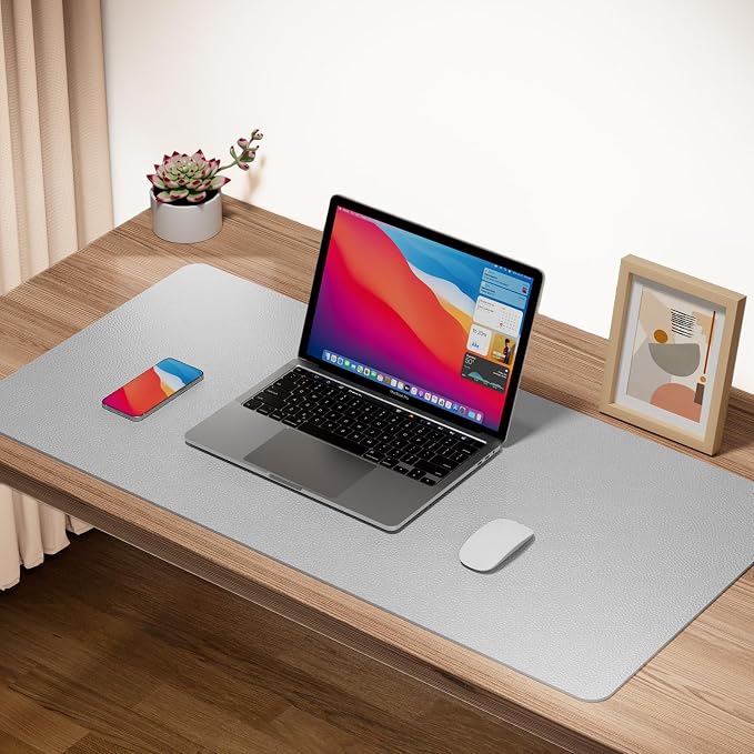 Boutilon Leather Desk Pad Protector,Non-Slip Mouse Pad,Laptop Desk Pad,Office Mouse Mat,Waterproof Leather Desk Blotter,Desk Writing Pad for Office and Home (M-Grey,30"x14")