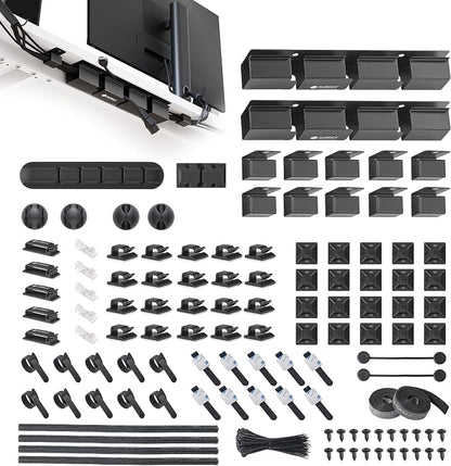 EUREKA ERGONOMIC Metal 316 PCS Cable Management Organizer Kit Cable Raceways, 6 Cable Holder, 4 Cord Sleeve, 60 Wire Clips, 2 Roll Self Adhesive Wire Ties, 100 Zip Ties Under PC Desk, Black