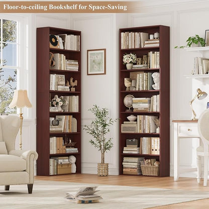 FACBOTALL 82" Tall Bookshelf, 7-Tier Open Shelves Bookcase, Freestanding Display Storage Shelves, Tall Bookcase Home Decor Furniture for Home Office, Living Room, Bedroom, Cherry