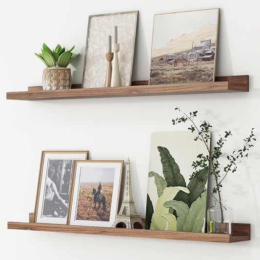 FLYJOE Picture Ledge Shelf, Floating Shelves Set of 2, 36 Inches Nursery Book Shelves for Toys Storage, Kids Bookshelf Wall Mounted for Living Room Bedroom Decor Books Photo Frames, Walnut