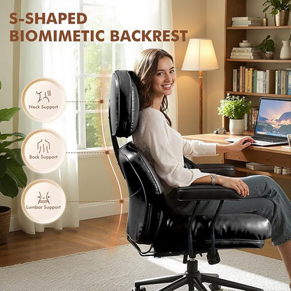 Faux Leather Executive Office Chair - Big and Tall Ergonomic Home Office Chair,Computer Desk Chair with Lumbar Support,Adjustable Task Chair Swivel Rolling PC Chair with Wheels,PU,Black