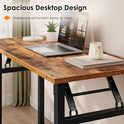 Need 35.8 Inch Folding Desk for Small Spaces, Home Office Computer Desk with Wood Top & Black Frame, Foldable Writing Table for Study, Bedroom, Dorm Room & Student, Rustic Brown