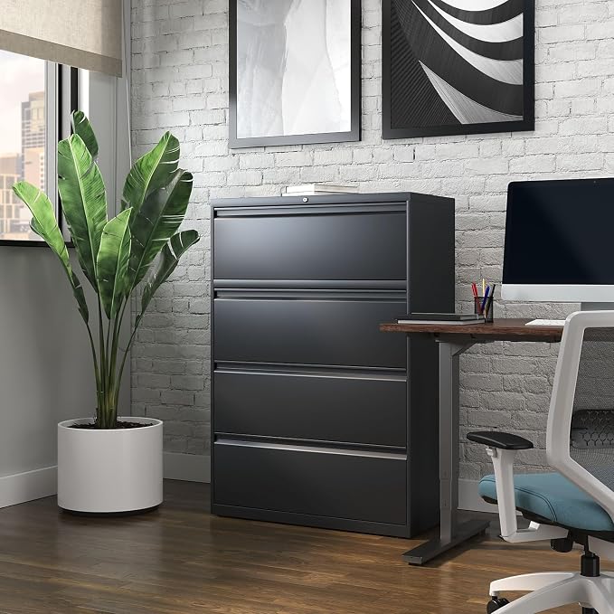 STAPLES Commercial 4-Drawer Lateral File Cabinet, Letter/Legal Size, Lockable, 52.36" H x 36" W x 18.62" D, Black (60925/17454)