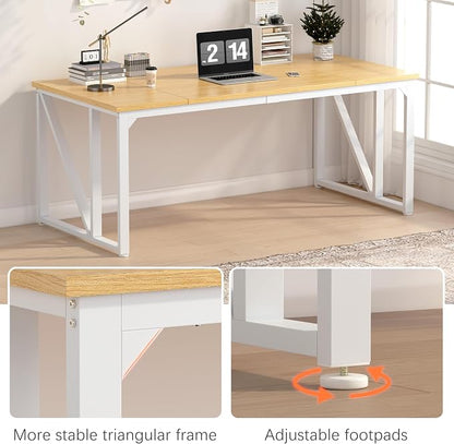 NSdirect Computer Desk 70×30.7 Inch Gaming Desk with Deeper & Thicker Desktop, Office Desk Work Desk for Home Office, Natural