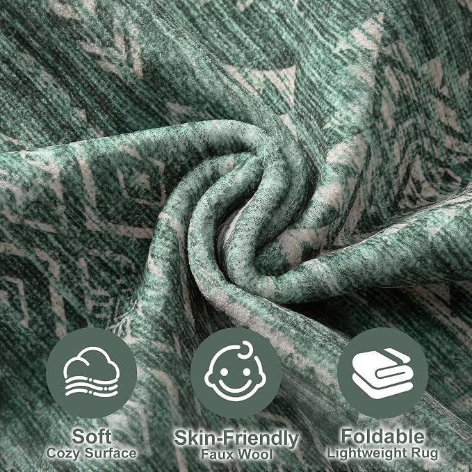 Nakagishi Green Rug Area Rugs 5x7: Washable Boho Large Neutral Modern Soft Farmhouse Rug Stain Resistant Indoor Floor Non-Slip Carpet for Women Home Enthusiasts Aged 25-45 - Bedroom Room Decor