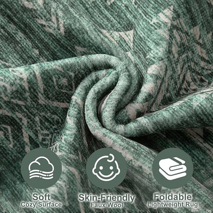 Nakagishi Green Rug Area Rugs 5x7: Washable Boho Large Neutral Modern Soft Farmhouse Rug Stain Resistant Indoor Floor Non-Slip Carpet for Women Home Enthusiasts Aged 25-45 - Bedroom Room Decor