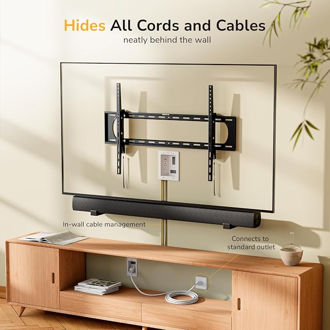 Mount-It in-Wall TV Cable Management Kit, Dual Outlet, TV Cord Hider | ETL Certified Recessed Power with USB-C and USB-A, 9ft Behind-Wall and 5ft External Cords, TV Wire Hider for Wall Mount