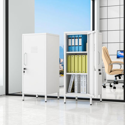 pozdeg 35.43" Metal Storage Locker with Lockable, Metal Steel Locker for Employees with 1 Door ＆ 2 Adjustable Shelves, Small Locker Storage Cabinets for Home, School, Office, Gym (White)