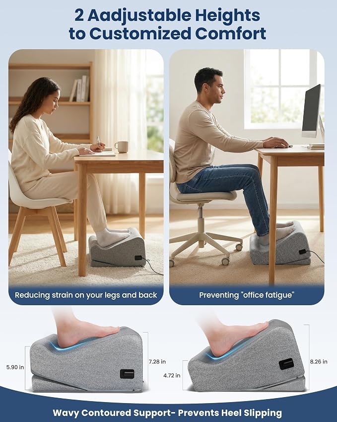Comfier 2026 Under Desk Foot Rest at Work with Graphene Fast Heat Cloth,Ergonomic Heated Foot Stand,2 Heights & 3 Heat & 3 Vibration,Heel Support for Back Leg Pain Relief,Office Home,Gift Men Women