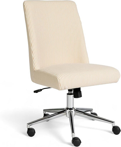 Martha Stewart Maeve Swivel Task Chair with Height Adjustable Seat for Home Office in Beige Stripe Fabric with Polished Nickel Frame